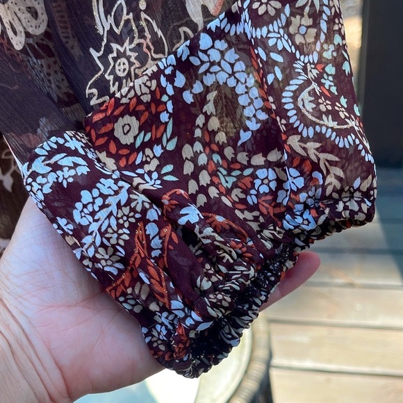 Boho Floral Women's Peasant Top - Brown Size XL - Picture 5 of 10